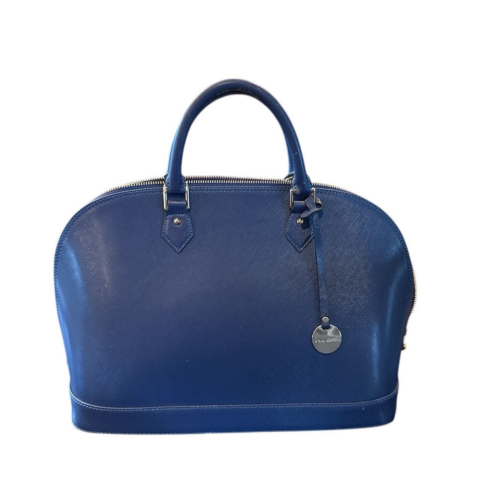 Pulicati Made in Italy Saffiano Blue Leather Large Satchel Handbag